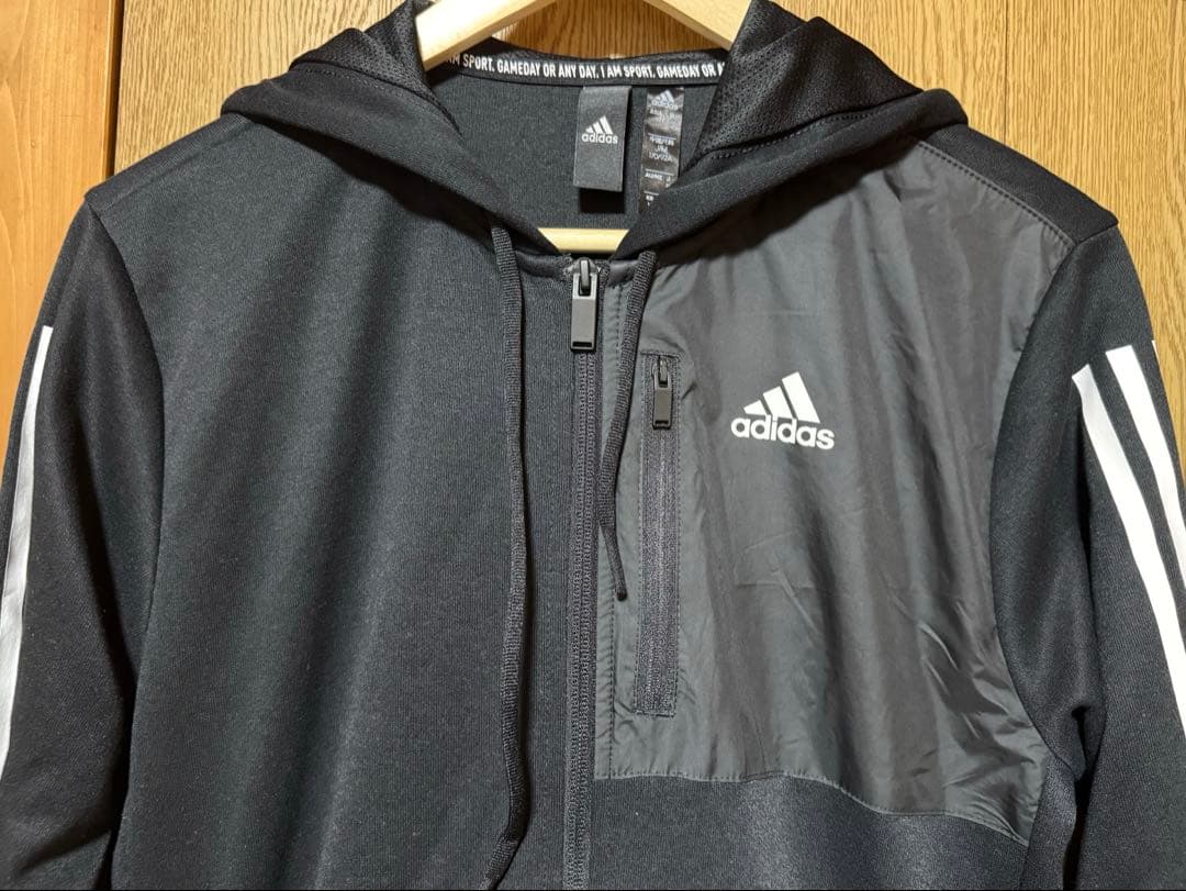 adidas ジャージ上下セット 黒 Mサイズ セットアップ フード パーカー