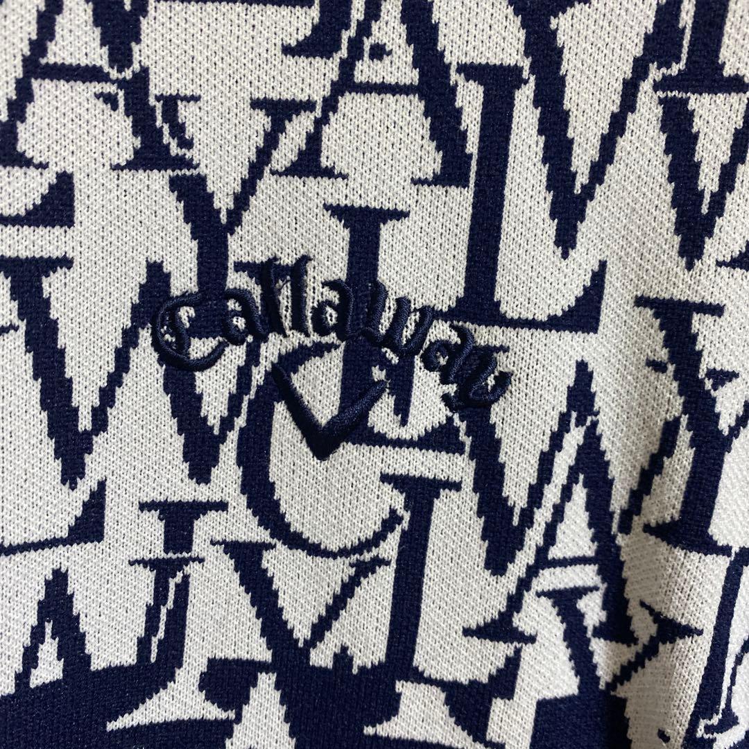 キャロウェイ　ロゴパターンニットセーター ネイビー/ホワイト　L 石川遼タイプ