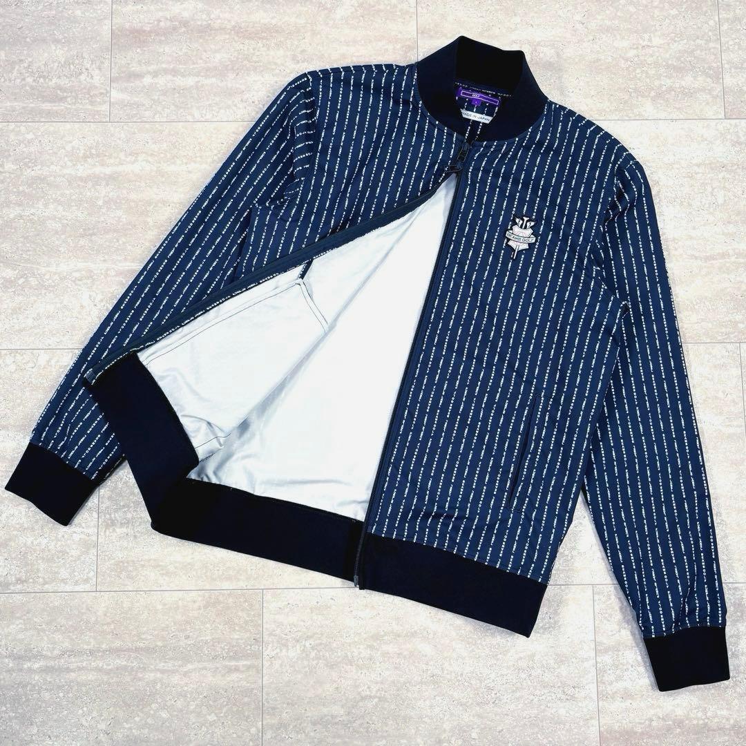 【ビームスゴルフ】ジャケット　ブルゾン　ネイビー　ロゴ総柄　L　ダブルジップ