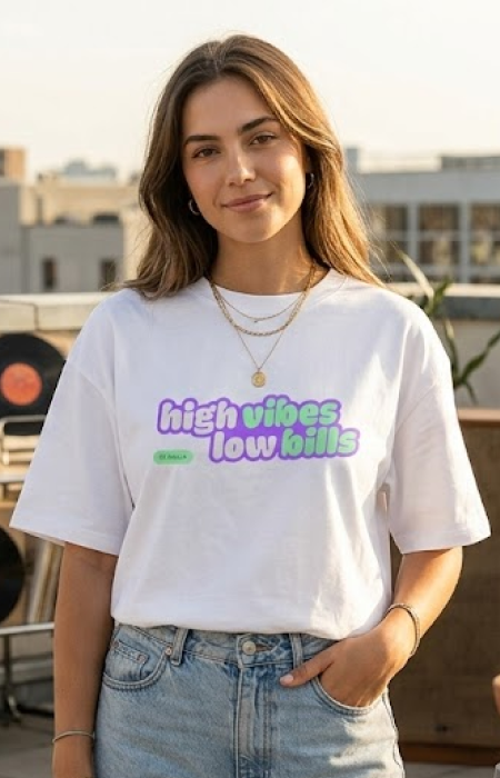 Maglietta "high vibes, low bills"